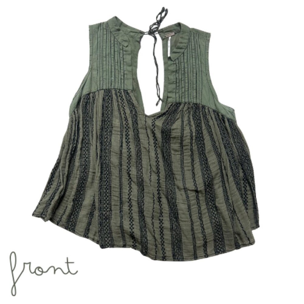 Free People Green Embroidered Open Back Top Size S